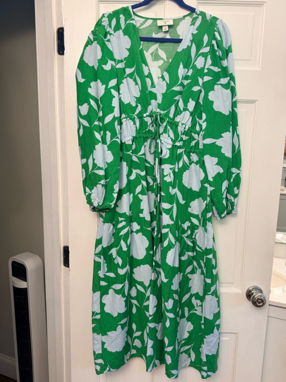 Kate Spade Green Floral Midi Dress with Light Blue Blooms